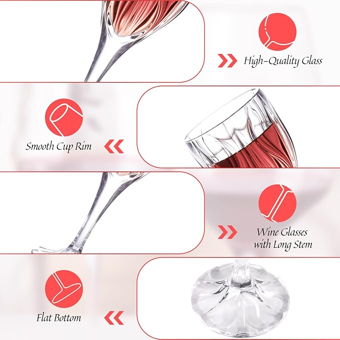 KAMMAK Wine Glasses Set of 2, 8 oz Hand Blown Crystal Bordeaux Wine Glasses, Thin Rim & Long Stem, Perfect for Red & White, Daily Use, Wedding Anniversary or Birthday Gift with Gift Box, Ocean