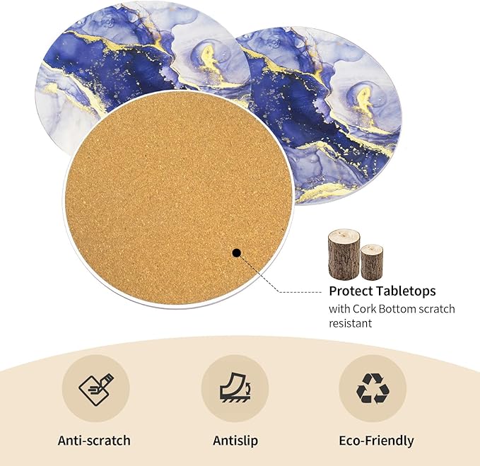 8 Inch Trivets for Hot Dishes, Pots and Pans, Marble Style Ceramic Trivet with Holder, Heat Resistant Hot Plate Mats for Countertops, Table, Home Essentials, Farmhouse Decor, Set of 3