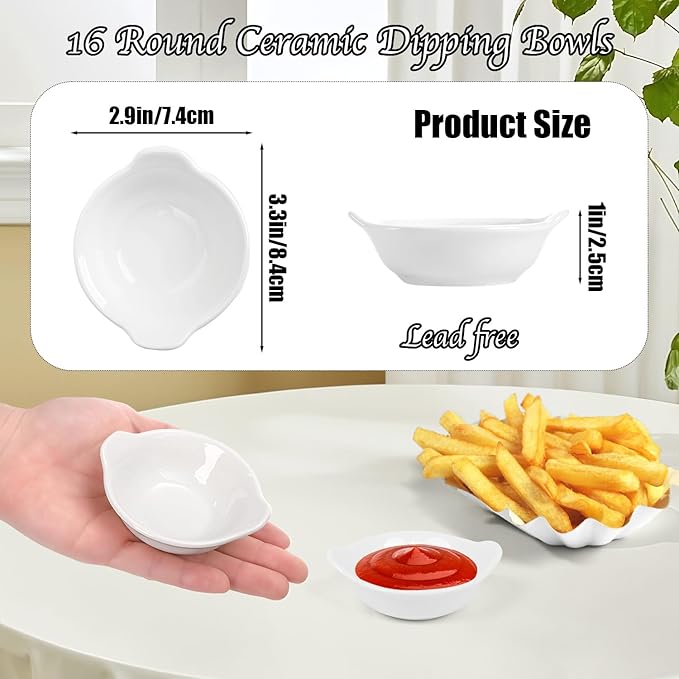 Soy Sauce Dish, 16 Pack 2 Oz Ceramic Dip Bowls Mini Dipping Bowls,Dipping Sauce Cups For BBQ, Condiments, Appetizer, Dessert, Sushi, Party