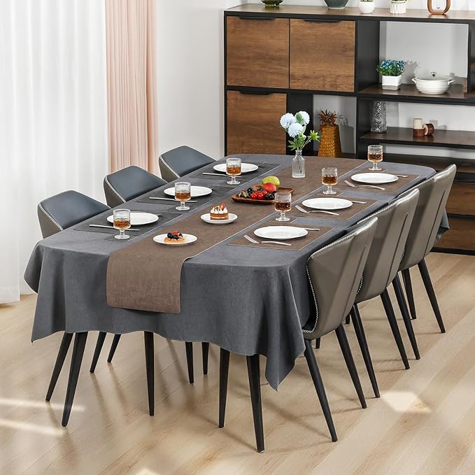 Myir JUN Placemats Dual Sided, Faux Leather Place Mats Set of 8 Indoor Placemat for Dining Table Non-Slip Washable Place Mat Heat Resistant Outdoor Table Mats (Set of 8, Gray Brown)