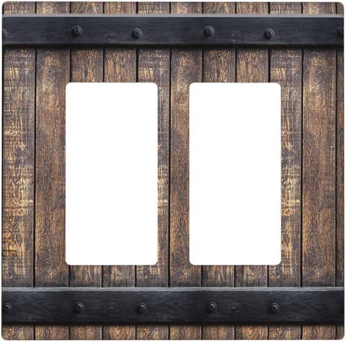 Outlet Covers Rustic Barn Door Vintage Country Wood Board 2 Gang Light Switch Cover Double Rocker Wall Plate Decorative GFCI Receptacle Electrical Switchplate for Farmhouse Cabin Decor（2 Pack）