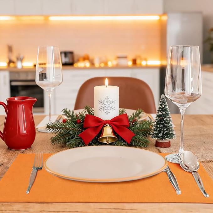 MANSPHIL Orange Placemats Set of 4 Washable Fabric Table Mats Thick Faux Linen Place Mats Heat Resistant Double Layer Wrinkle Free Dining Kitchen Table Decor - 13x19 Inch Oeko Tex Placemat