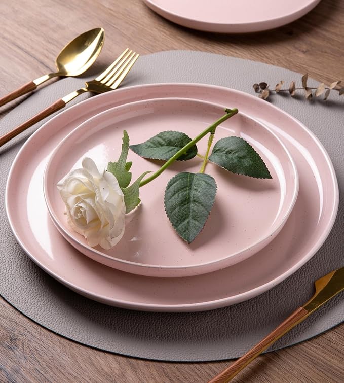AmorArc Ceramic Appetizer Plates Set of 6, 8.25 Inch Handmade Stoneware Plates set for Dessert, Salad, Appetizer, Dinner, Microwave & Dishwasher Safe, Scratch Resistant-Cloud Pink