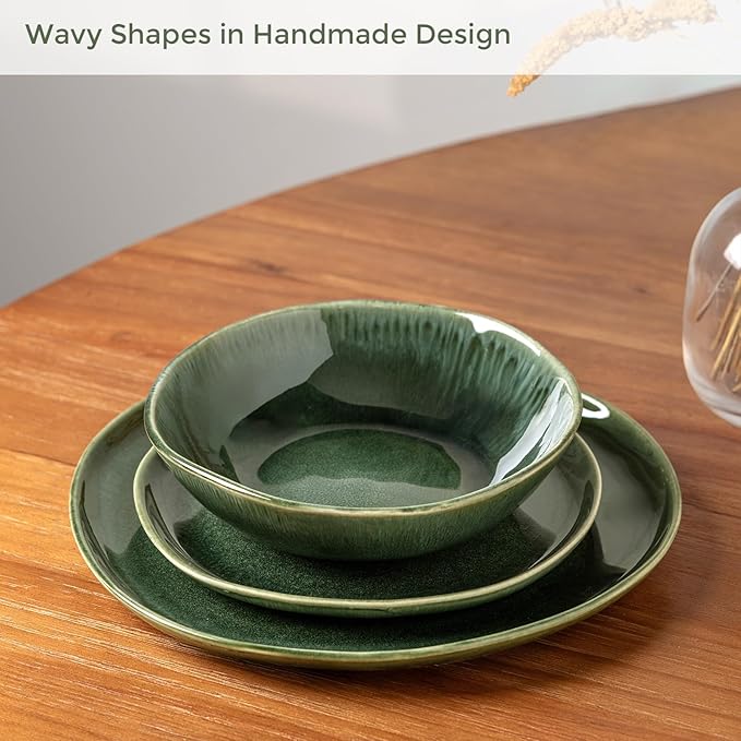 AmorArc Ceramic Dinnerware Sets,Handmade Reactive Glaze Stoneware Plates and Bowls Set,Highly Chip and Crack Resistant | Dishwasher & Microwave Safe Dishes Set,Service for 4 (12pc)