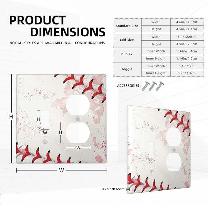 Light Switch Cover Plate Baseball Sports Ball Game 2 Gang Decorative Switch Plates 1 Toggle Duplex Combo Outlet Covers GFCI Wall Plates for Bathroom Bedroom Decor