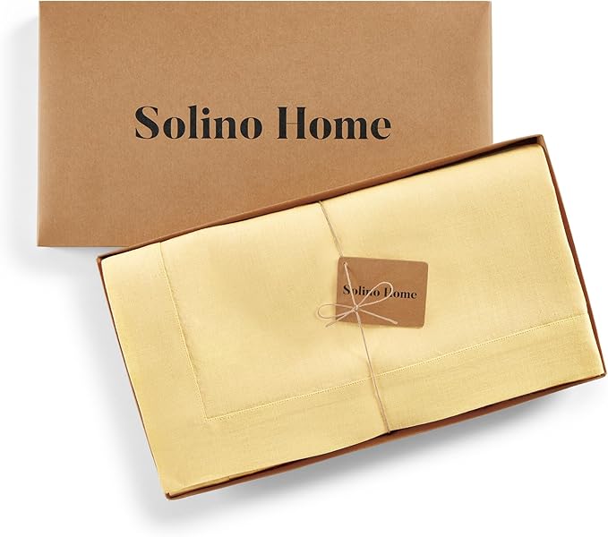 Solino Home Linen Tablecloth for Rectangle Tables 60 x 90 Inch - 100% Pure Linen Golden Straw Table Cloth - Fete, Machine Washable Cloth Tablecloth for Spring, Easter