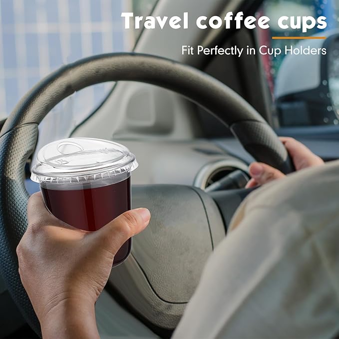 Baderke 100 Pcs Plastic Cups with Sip Lids Round Bottom Disposable Plastic Coffee Cups with Lids Clear Strawless Crystal Mugs for Iced Coffee Smoothie Cold Beverage Party Catering Supplies (12 oz)
