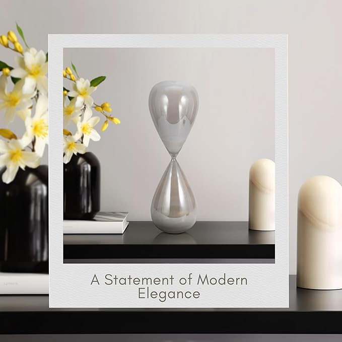 Galene Hourglass Decorative Object – Small Glass Teardrop Silhouette Modern Home Decor Accent – Shelf Styling & Coffee Table Decor for Office & Living Room – 20", Grey