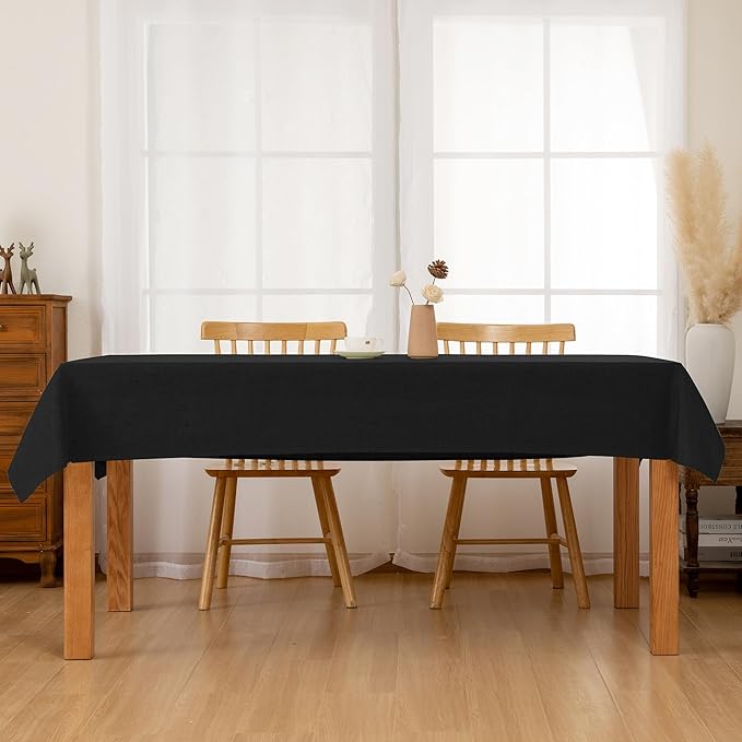 Hiasan 2 Pack Faux Linen Rectangle Tablecloth - Wrinkle and Stain Resistant Washable Table Cloth for Kitchen Dining Room Holiday Table Cover for Party Dinner, Black, 60 x 120 Inch