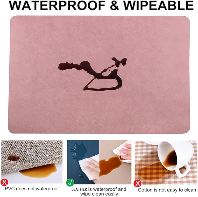 Placemats for Dining Table Set of 4,Design-Classic Faux Leather Eco-Friendly Place Mats,Waterproof&Stain Resistant Table Mats,Washable,Heat-Resistant,Non-Slip for Dining Table Decor (Pink, 4)