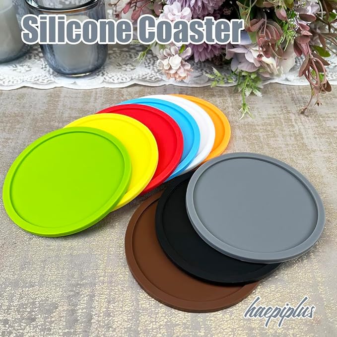 6 Pieces Silicone Coasters, Cup Coasters for Drinks, Heat Resistant Glass Cushion, Coffee Coaster for Table, Desk, Kitchen, Office, Bar Furniture Protection, Hot Cup Mat (Grey)