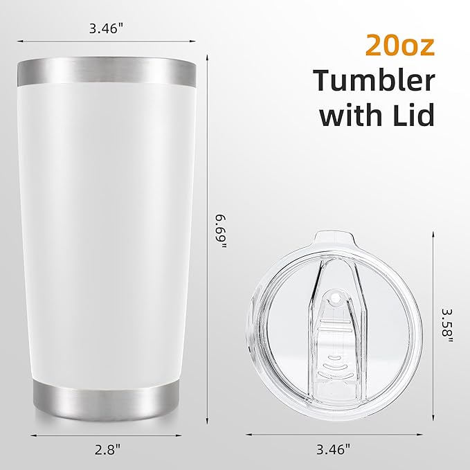 20 oz Tumbler with Lid Stainless Steel Insulated Tumblers Double Wall Vacuum Coffee Mug Powder Coated Tumbler Cups for Cold and Hot Drinks, White, 1 pack