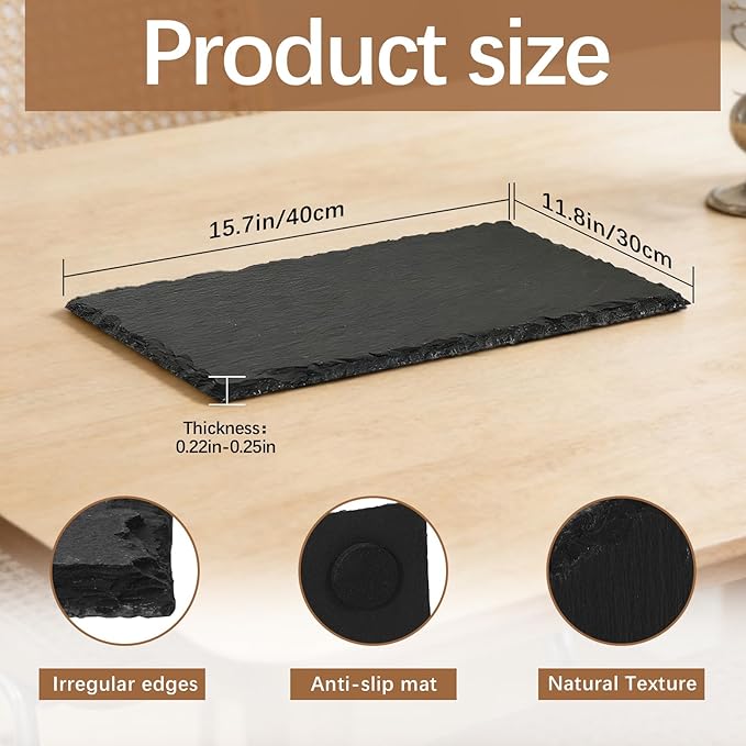 6 Pack 9inch*6inch Slate Cheese Board Natural Sushi Placemat Stone Charcuterie Platter Food Contact Safe Stone Slate for Laser Engraving,Suitable for Party, Gift, Fruit, Meat, Wedding