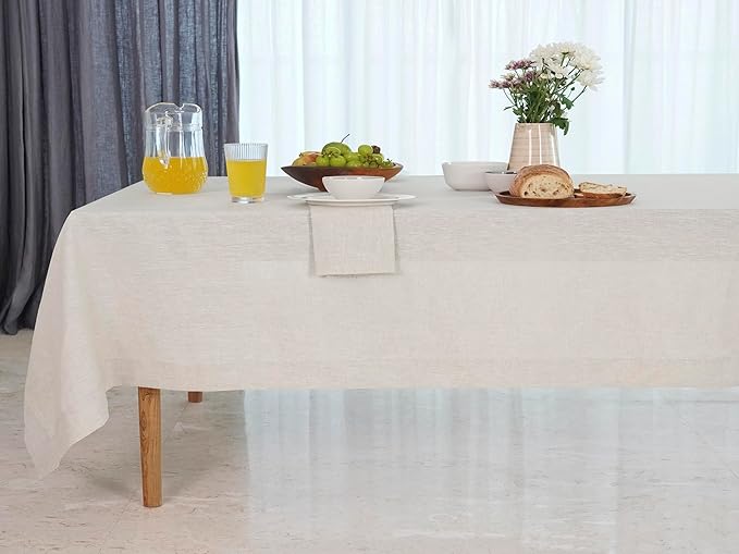 D'Moksha Homes Linen Tablecloth for Rectangle Tables 60 x 156 Inch - 100% Pure Linen Light Natural Tablecloth - Machine Washable Table Cloth for Valentines, Spring, Easter