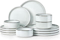 Herogo 12 Pieces Stoneware Dinnerware Set for 4, Ceramic Dinner Dishware Sets for Home Kitchen, Plates and Bowls with Rustic Terracotta Bottom, Dishwasher & Microwave Safe, Icy White
