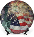 Ceramic Display Plate, American Flag Ceramic Hanging Decorative Plate, Fireworks 4th of July, 10 Inch, Living Room Kitchen Decoration Household, Multicolor