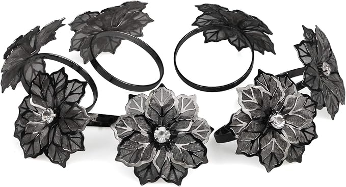 Picowe Set of 12 Alloy Napkin Rings with Hollow Out Flower Napkin Ring Holders for Wedding Party Holiday Banquet Christmas Dinner Delicate Serviette Buckles Decor Favor (Gun Metal)