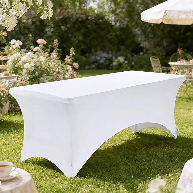 VidaFete Spandex Tablecloth 2 Pack 4FT, Fitted Stretch Table Cover for Rectangle Tables, Wrinkle Resistant and Washable Tablecloths for Outdoor, Picnic, Party, Wedding, Banquet, Birthday, White