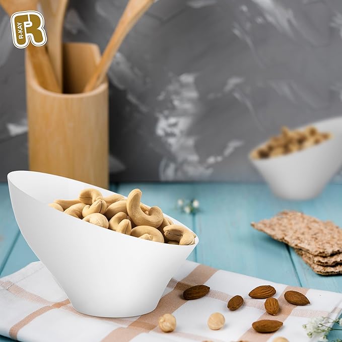 R-kay 6 Pack Angled White Serving Bowls - Small Plastic bowls 6 oz - Premium Plastic Serving Bowls Heavy Duty For Weddings Catering, parties, And All Occasions (White, Small)
