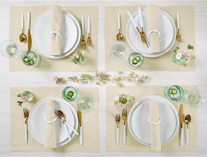 Solino Home Linen Cloth Placemats Set of 4 - 100% Pure Linen Birch Placemats 14 x 19 Inch for Spring, Easter - Fete