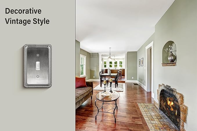 Henne Bery Rope Edge Decorative Wall Plate Switch Plate Outlet Cover, Aged Bronze (Single Toggle, 2 Pack, Heirloom Silver)