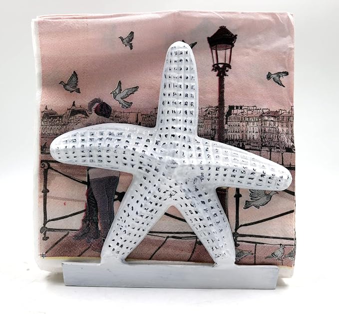 Nautical Starfish Lunch/Dinner/Metal Napkin Holder/Kitchen Napkin/Beverage Cocktail/Ocean/Coastal By The Metal Magician (Distressed White)