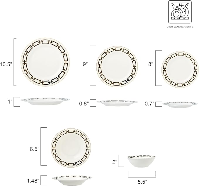 Joseph Sedgh Collection “Abbey” 20-Piece Bone China Dinnerware Set, Service for 4, Black and Gold Chain