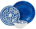 Melamine Dinnerware Set - 12 Pcs Dinner Dishes Set for 4, Plates and Bowls Set for Indoor & Outdoor Use- Dishwasher Safe, Unbreakable, Blue