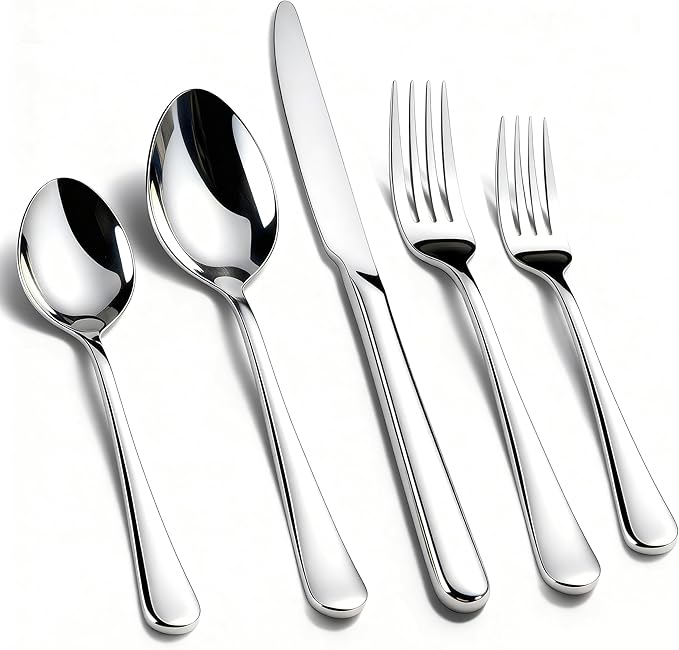 KIKCOIN 40 Pack Silverware Set for 8, Balanced Weight Stainless Steel Flatware Set, Mirror Polished Spoons And Forks Knife Set, Heavy DutyCutlery Utensils Set for Home Kitchen Restaurant Wedding