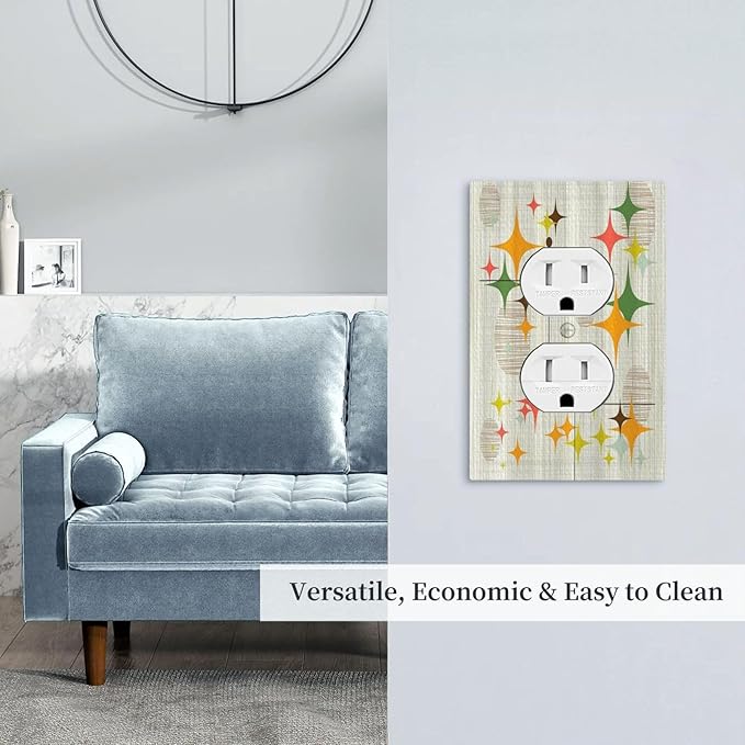 Outlet Covers Mid Century Modern Retro Stars 1 Gang Duplex Light Switch Cover Plate Decorative Wall Plates Electrical Switchplate Receptacle for Bathroom Bedroom Decor（2 Pack）