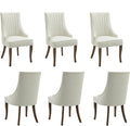 mikibama Boucle Dining Chairs Set of 6 Channel Tufted Kitchen Dinner Chair Comfy Teddy Fabric Upholstered Accent Chair for Dining Room with Solid Wood Legs (Off White 6pc)