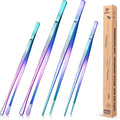 4 Pcs Fine Long Tweezer Tongs Professional Rainbow, 12'' and 10'' Stainless Steel for Kitchen, Food, Cooking, Repairing, Sea food and BBQ