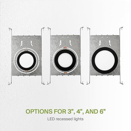 ASD New Construction Mounting Plate with Round Holes 8-10-12" - Adjustable LED Recessed Lighting Housing with Extendable Hanger Bars, Shallow Wafer Light Bracket, Mounting Kit with Notches, 6 Pack
