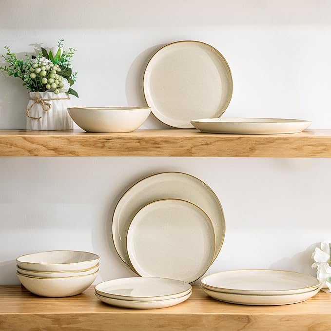AmorArc Ceramic Dinnerware Sets,Handmade Reactive Glaze Stoneware Plates and Bowls Set,Highly Chip and Crack Resistant | Dishwasher & Microwave Safe Dishes Set,Service for 6 (18pc)