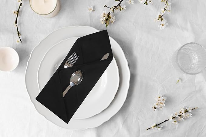 ACCENTHOME Accent Home 100% Cotton Napkins, Delicate Cloth Napkins for Dinners, Parties and Weddings，18 x 18 Inch Set of 12 - Black