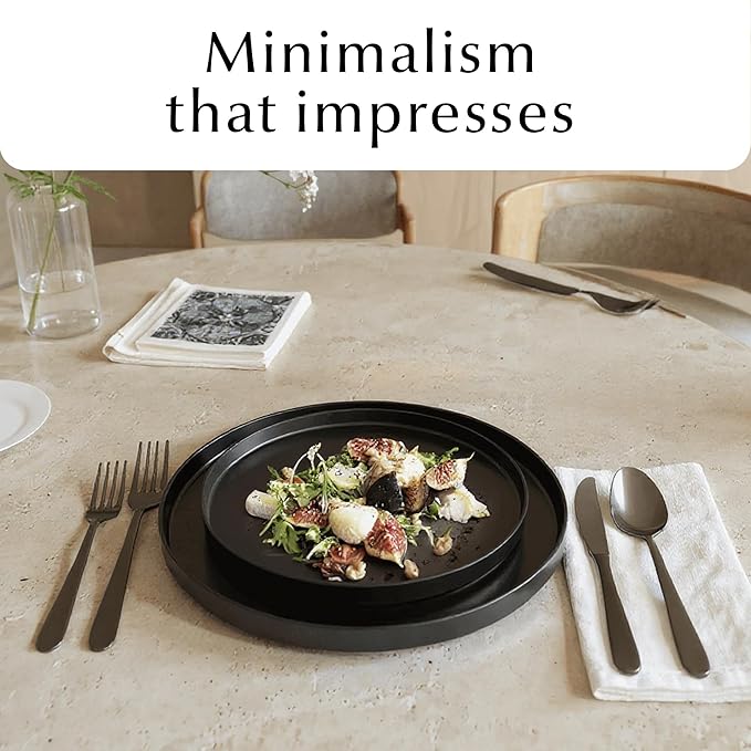 MIAMIO – Ceramic Dinner Plates Set for 4 People/Ceramic Dinnerware 4-Piece, Modern Stoneware, Dishwasher & Microwave Safe – Luxe Collection (Black, 10 Inch)