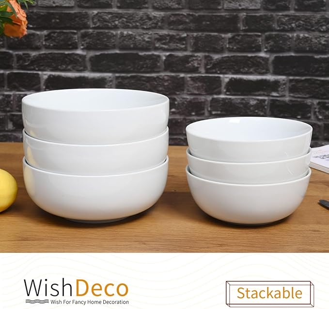Large Soup Bowls Set of 3, Ceramic Salad Bowls 37 oz, White Pasta Bowls 7 inch, Serving Bowl for Cereal, Noodle Ramen, Pho, Fruit