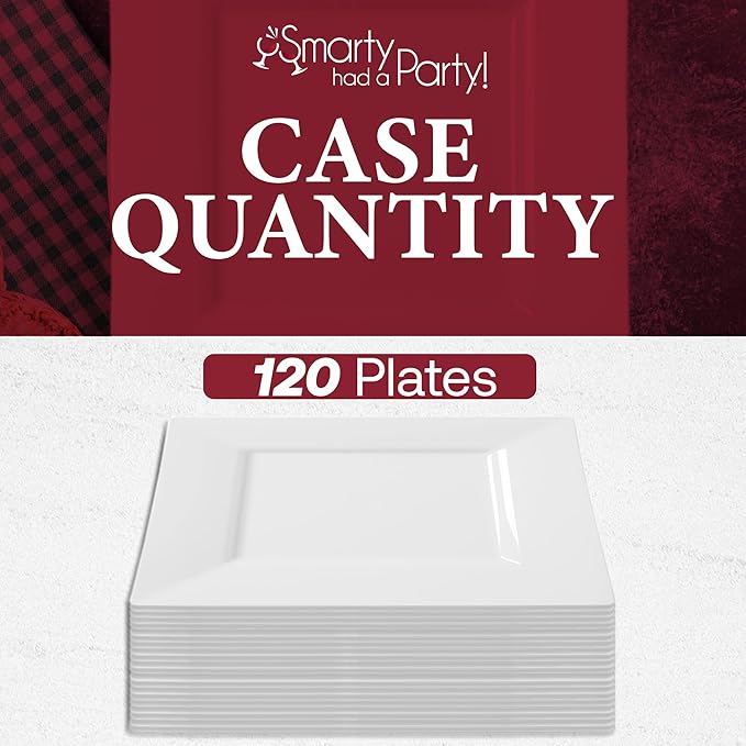 Smarty Had A Party 120 Disposable Plastic Dessert Plates, Fancy Square White Salad Plates, 6.5" for Appetizers and Cake, Heavy Duty Bulk Party Supplies for All Occasions