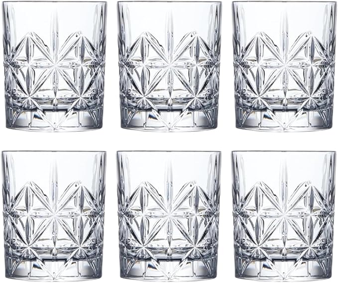 Crystal Whiskey Glass Set of 6 - Old Fashioned Bourbon Glasses, Perfect for Scotch and Cocktails (Style 1,6pcs)