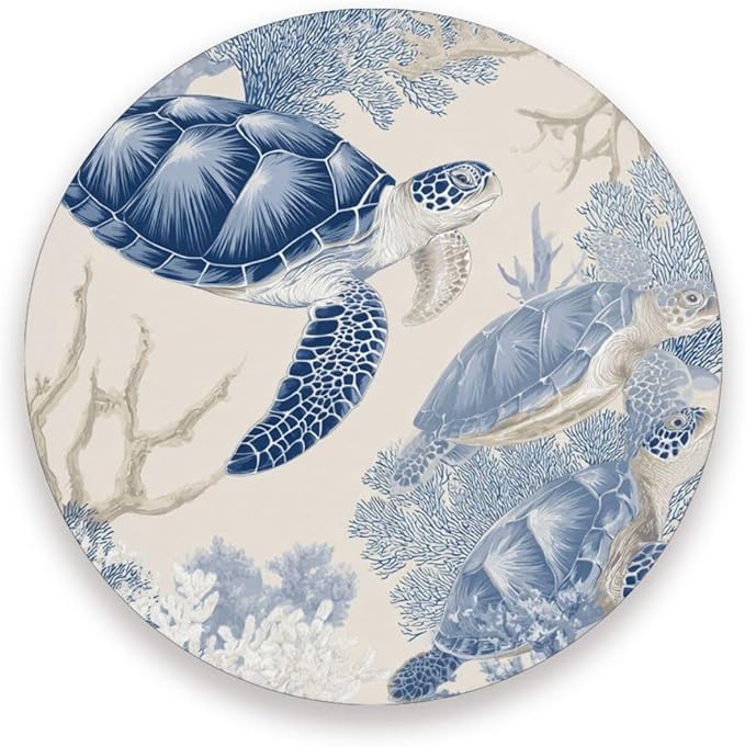 Coasters for Drinks Coaster Drink Set Decorative Coffee Table Desk Cup Mat Spring Cute Cork Bar Backing Round Home Decor Beige and Blue Sea Turtles Corals35
