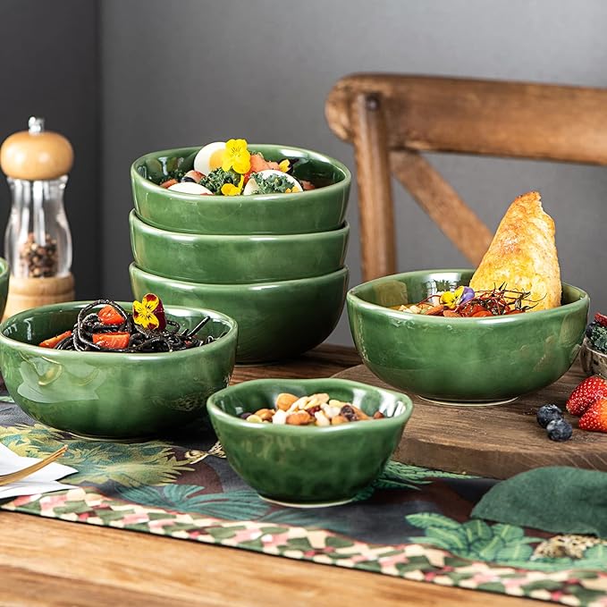 vicrays Ceramic Cereal Bowls Set - Porcelain 26 Ounce Soup Salad Bowls - Rice Dessert Cream Bowls Set - Chip Resistant Dishwasher Microwave Safe - Set of 6 (Green)