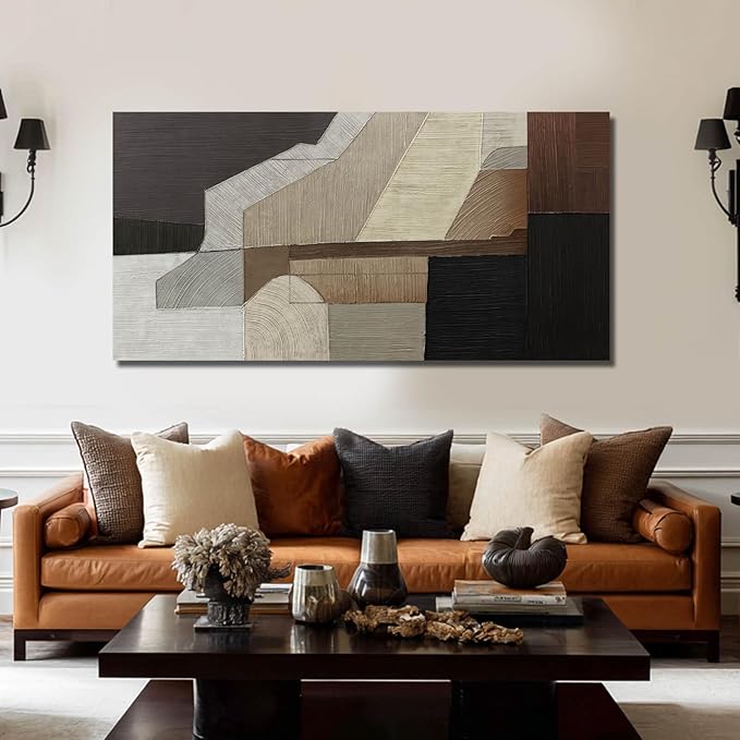 VAYIMDH Abstract Wall Art Wall Decor Living Room Contemporary Pictures Bedroom Brown Wall Art Black Artwork Geometry Decorations for Home Office 24”x48”
