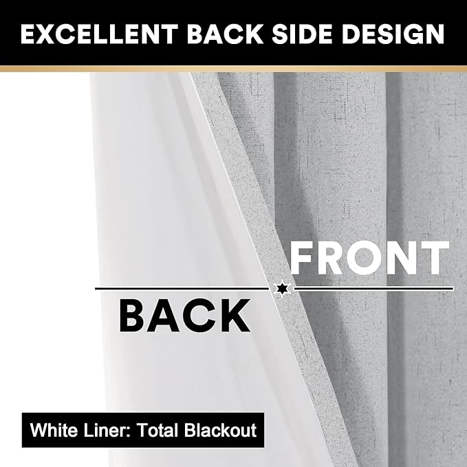 PrinceDeco Blackout Curtains 84 Inches Long Linen Blackout Curtains for Bedroom Textured Thermal Drapes Privacy Protection Soundproof Window Treatment Drapes for Living Room,W42 X L84, Glacier Grey