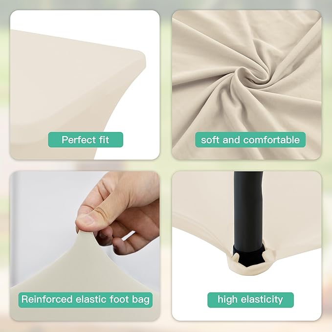2Pack 6FT Table Cloth for Rectangular Fitted Events Stretch Cream Table Covers Washable Spandex Tablecloth Protector for Party, Wedding, Cocktail, Banquet, Festival
