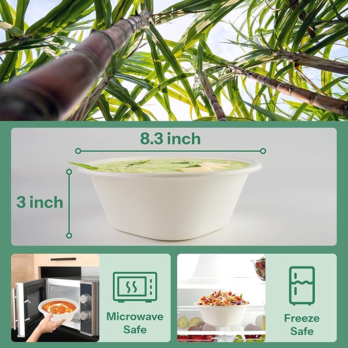48 Oz Bowls Disposable - Heavy Duty Compostable Paper Bowls, Microwave Safe Large Bowls, Ideal for Restaurant Catering, Salads, Buffets & Eco-Friendly Use - 50 Pack [White]