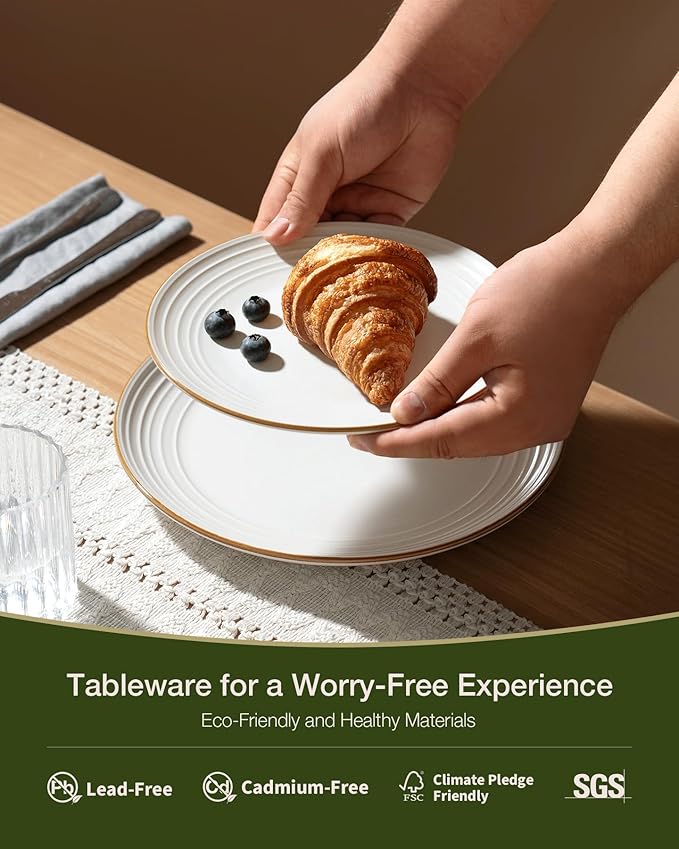 Famiware Jupiter Dinnerware Set with Pasta Bowl, Plates and Double Bowls Dish Sets for 4 (16 Pieces), Microwave and Dishwasher Safe, Chip and Scratch Resistant, White