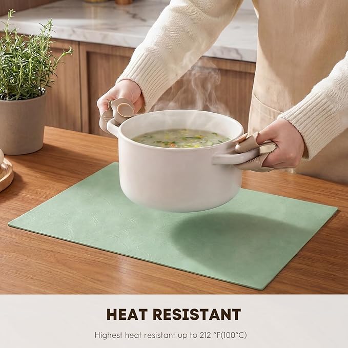 Artoid Mode Sage Faux Leather Placemats Set of 6, 12x18 Inch Waterproof Wipeable Heat Resistant Vinyl Place Mats, Reversible Table Mats for Spring Kitchen Dining Decor