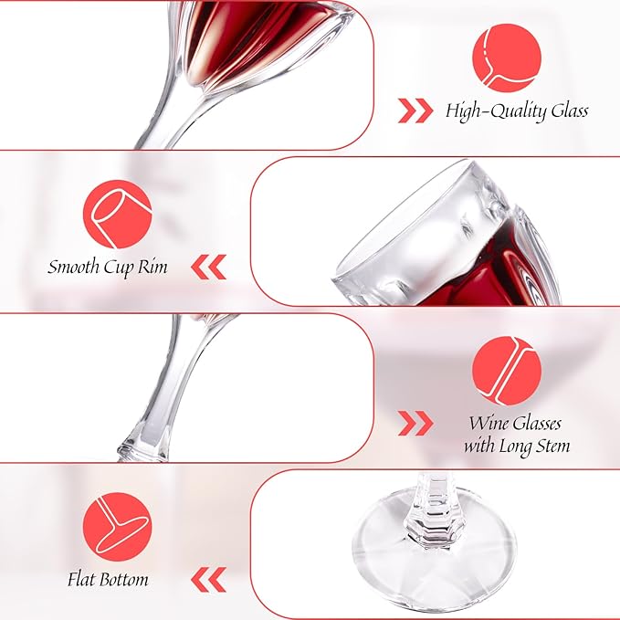 KAMMAK Wine Glasses Set of 2, 4.6 oz Hand Blown Crystal Bordeaux Wine Glasses, Thin Rim & Long Stem, Perfect for Red & White, Daily Use, Wedding Anniversary or Birthday Gift with Gift Box, Safari