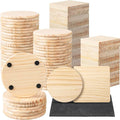 Hushee 72 Pcs Unfinished Wood Coasters 4 Inch Blank Wooden Coasters for Crafts with Non Slip Foam Pad Stickers Wooden Craft Tabletop Protection for Christmas DIY Painting Engraving Home Decoration