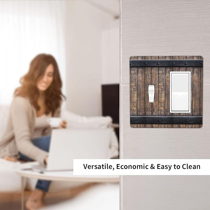 Light Switch Cover Rustic Barn Door Vintage Country Wood Board 2 Gang Toggle Rocker Combo Socket Cover Wall Plates Decorative Switch Plates and Outlet Covers for Farmhouse Cabin Decor